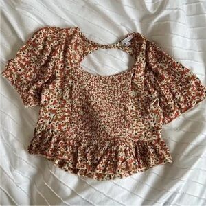 Patrons of Peace (M) Smock Orange Feminine Romantic Floral Crop Boho Blouse Top